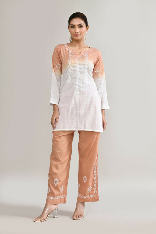 Joban Fashion Womens Cotton ChikanKari Brown Cord set