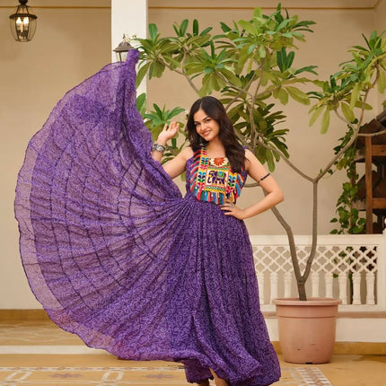 Aastha Fashion Purple Faux Georgette Bandhani Print Navratri Designer Gown Collection