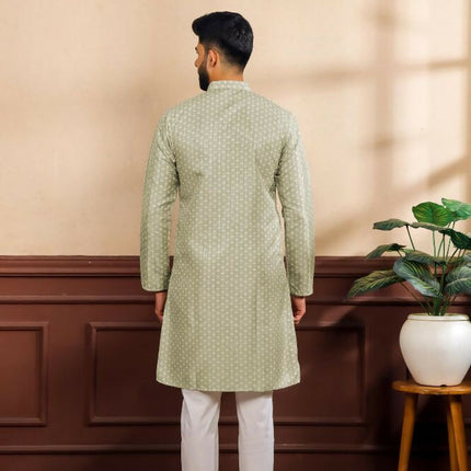 Pista Art Silk Digital Printed, Embroidery Work Kurta Set - Mahotsav