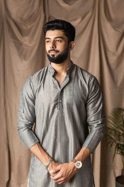 Grey Rayon Thread Embroidery Work Kurta Set - Mahotsav