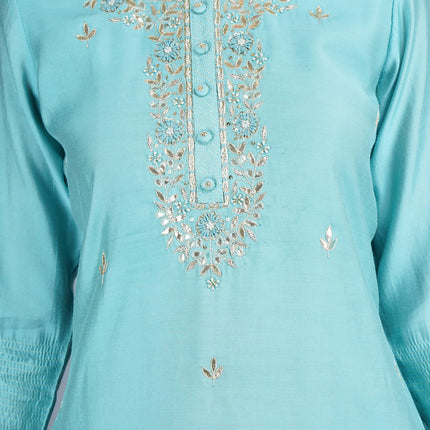 Shehnaai Blue Formal Muslin Suit With A Net Dupatta
