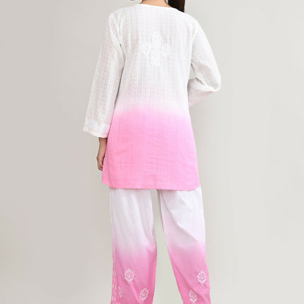 Joban Fashion Womens Cotton ChikanKari pink Cord set