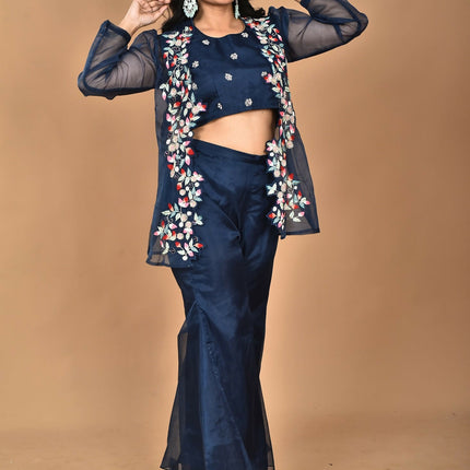 Morchari Women Hand Embroidery Crop Top-Blue