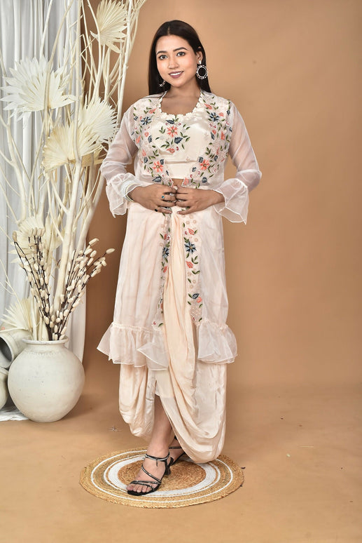 Morchari Women Hand Embroidery Crop Top-Light Peach