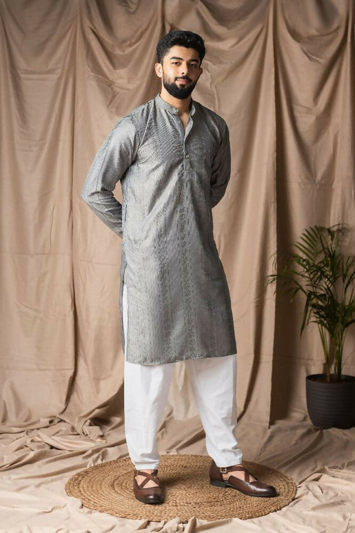 Grey Rayon Thread Embroidery Work Kurta Set - Mahotsav