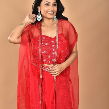 Morchari Women Hand Embroidery Crop Top-Red