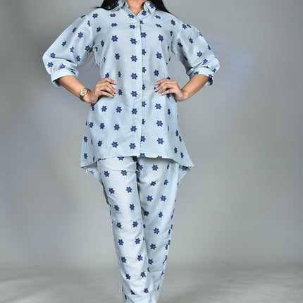 Morchari Digital Print Semi Muslin Co-Ord Set Top & Trouser-Multicolor