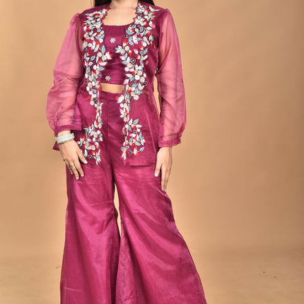 Morchari Women Hand Embroidery Crop Top-Magenta