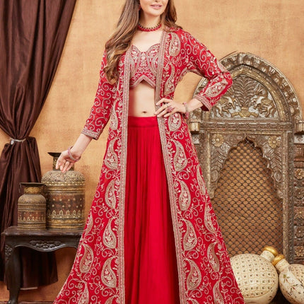 Joban Fashion Georgette Red Color Lehenga Choli