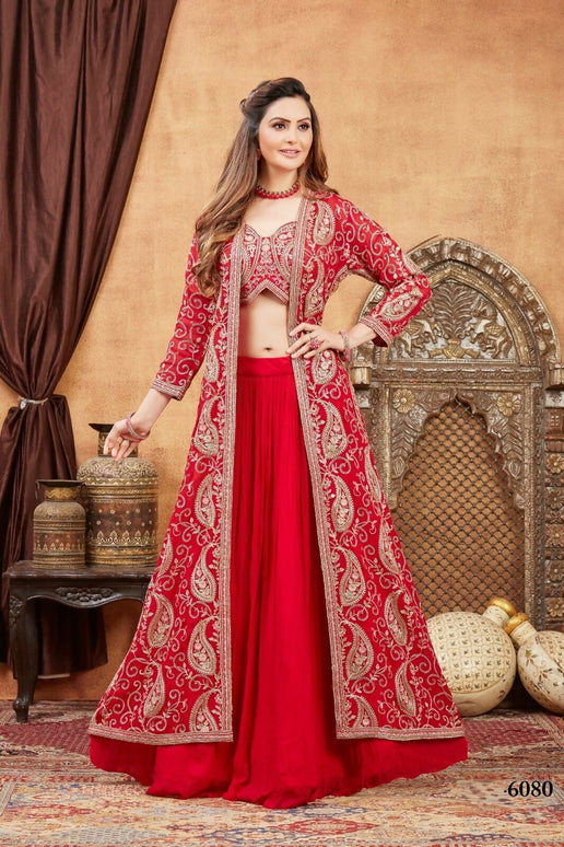 Joban Fashion Georgette Red Color Lehenga Choli