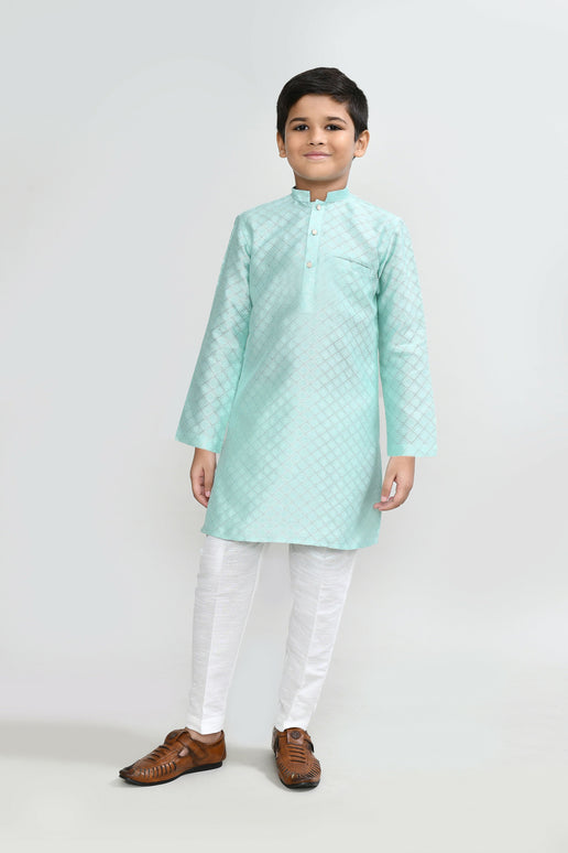 Joban Fashion Cotton Silk Pastel Green Kurta With Straight Fit Pant