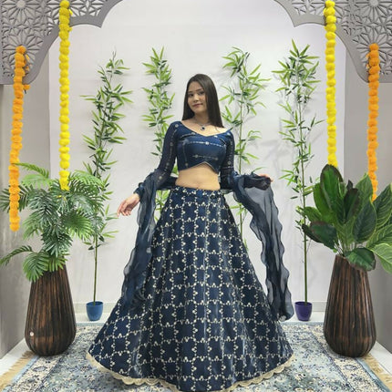 Aastha Fashion Rama Heavy Jimmy Choo Heavy Embroidery Zari +Sequence + Coding Lace Semi Stitched Wedding Wear Lehenga Choli