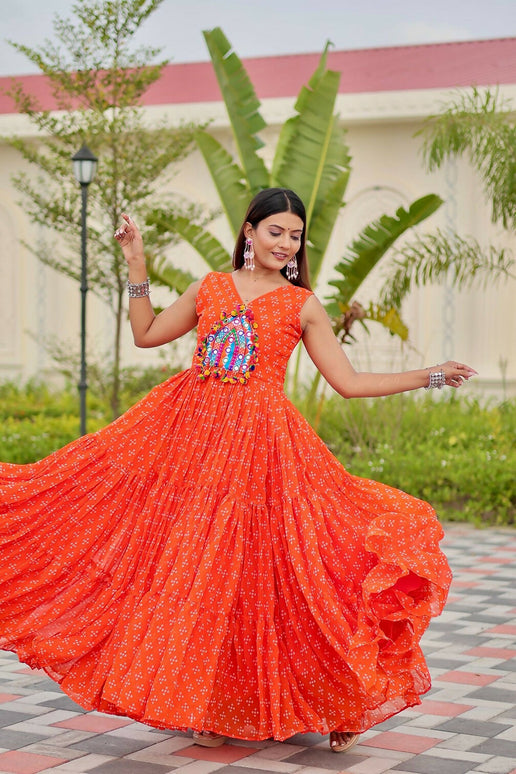 Aastha Fashion Orange Faux Georgette Party Wear Designer Gown Collection