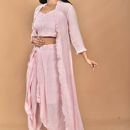 Morchari Women Hand Embroidery Crop Top-Pink