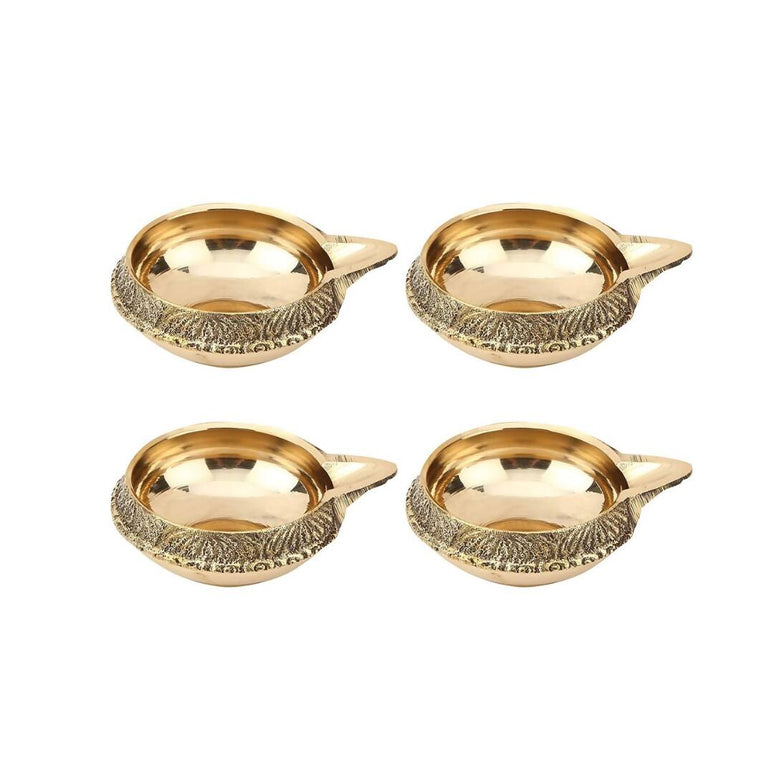 Tied Ribbons Set Of 4 Solid Brass Oil Lamp Diyas