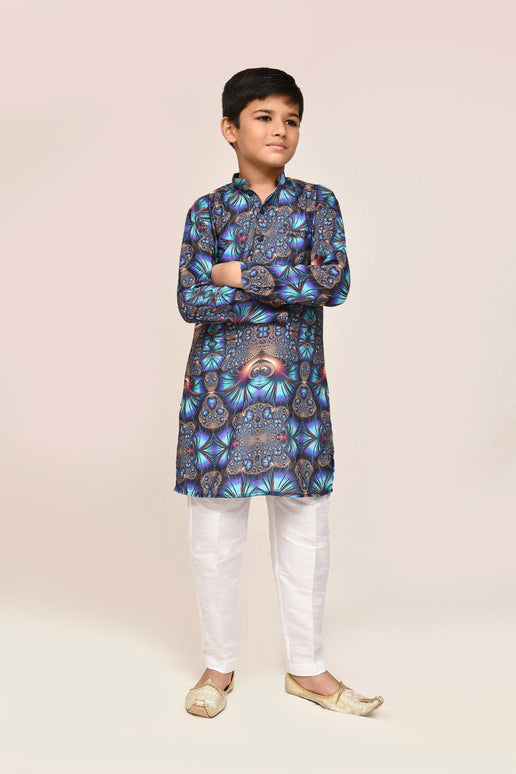 Joban Fashion Cotton Silk Blue Kurta With Straight Fit Pant