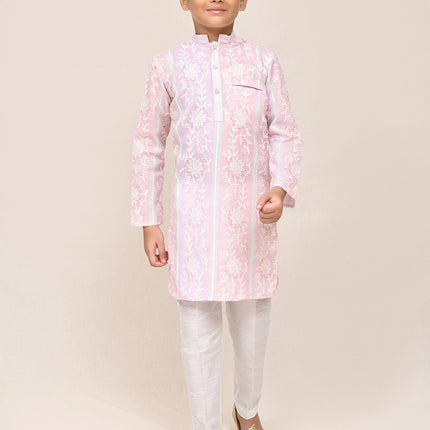 Joban Fashion Cotton Pink & Light Purple Kurta With Straight Fit Pant