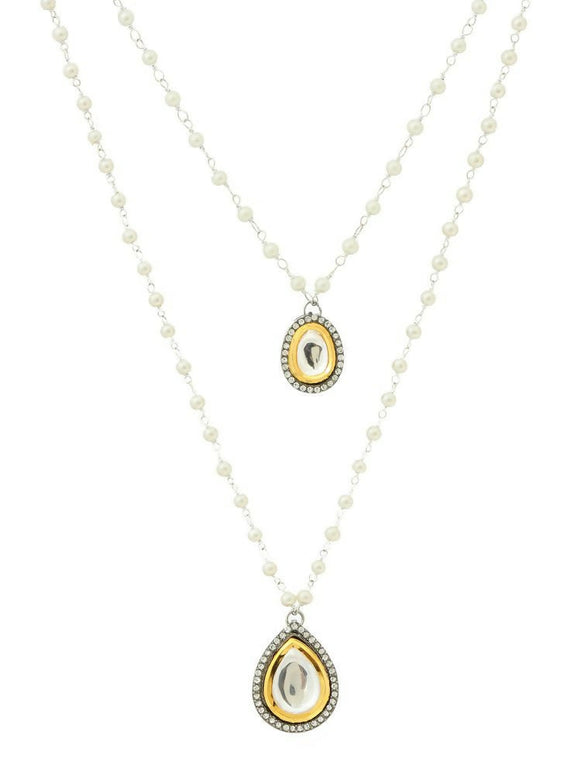 Beaded Chain with Kundan Drop necklace ru raang - Ruby Raang