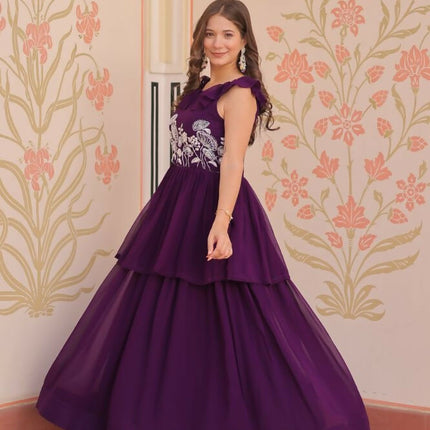 Aastha Fashion Purple Faux Blooming Beads Embroidered work Party Wear Designer Gown
