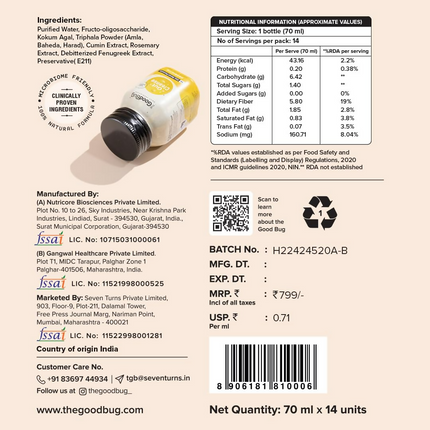 The Good Bug Gut Cleanse - 14 Prebiotic Colon Detox Shots (70ml Each)