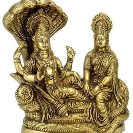 Pranchi Brass Idol Of Lord Vishnu Laxmi On Sheshnag