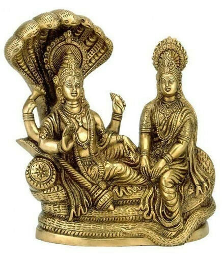 Pranchi Brass Idol Of Lord Vishnu Laxmi On Sheshnag