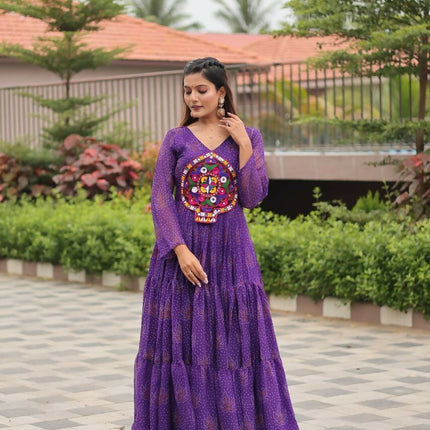 Aastha Fashion Purple Faux Georgette Navratri Designer Gown Collection