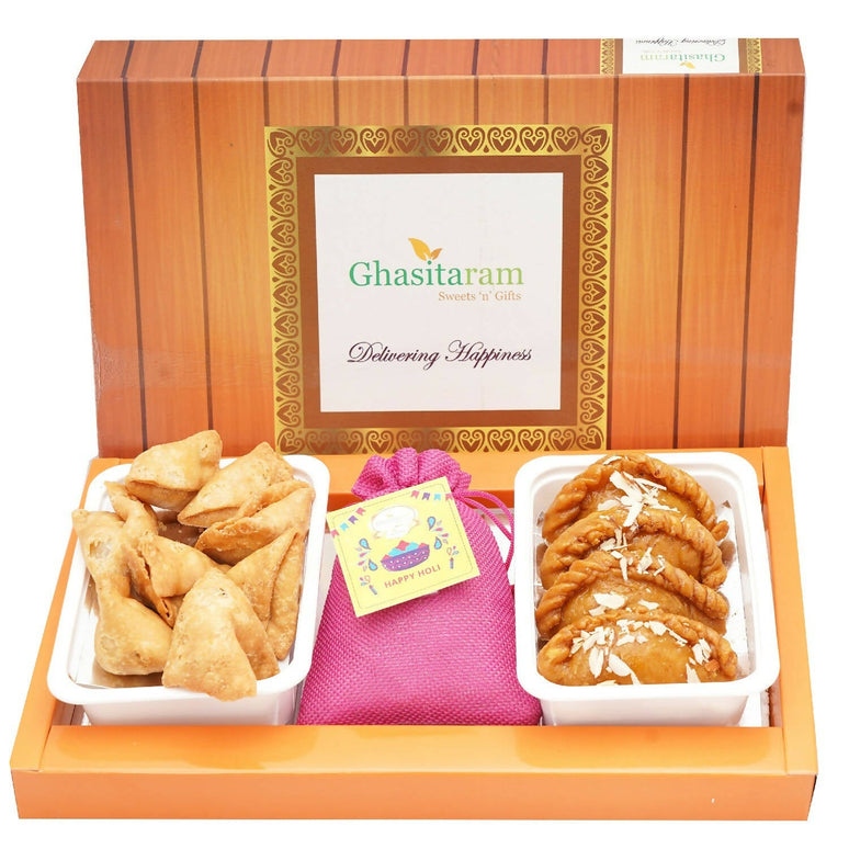 Ghasitaram Assorted Box of Gujiyas, Farsan Samosa and Thandai