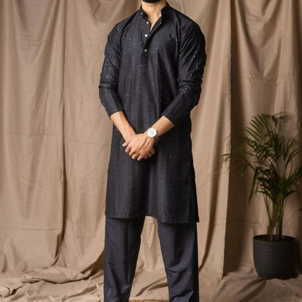 Black Rayon Thread Embroidery Work Kurta Set - Mahotsav