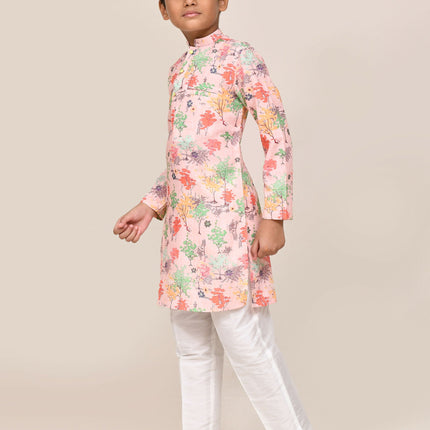 Joban Fashion Cotton Peach Kurta With Straight Fit Pant