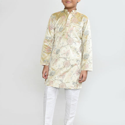 Joban Fashion Velvet Golden Kurta With Straight Fit Pant
