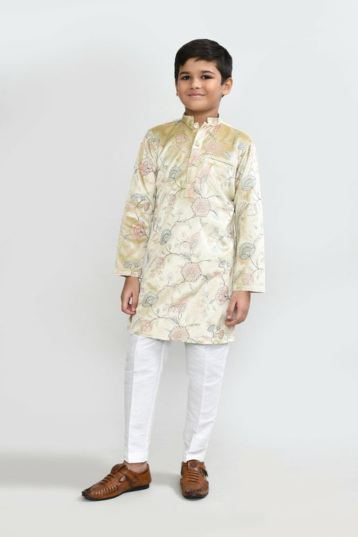 Joban Fashion Velvet Golden Kurta With Straight Fit Pant