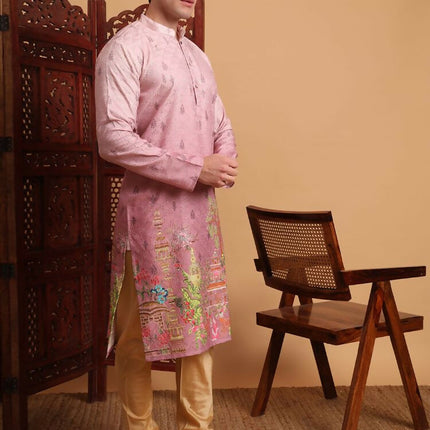 Pink Cotton Printed Chikankari Embroidery Work Kurta - Mahotsav