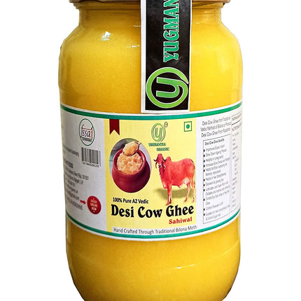 Yugmantra Organic Foods Pure A2 Natural Desi Cow Ghee Sahiwal | Handmade Desi Ghee | Grassfed, Golden, Grainy, Natural Fresh
