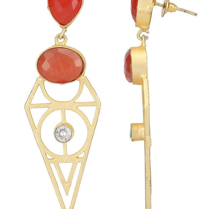 Joban Fashion Women Red Stone Matte Gold Earrings
