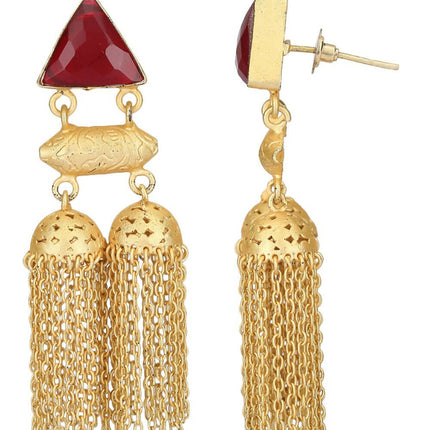Joban Fashion Women Red Stone Matte Gold Jhumka