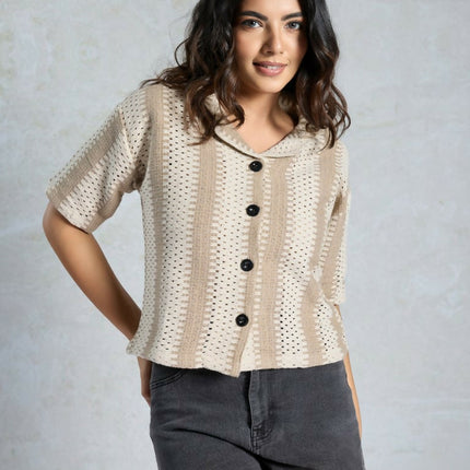 Grey Knited Wevon Designer Shirt - Hiral Fashion