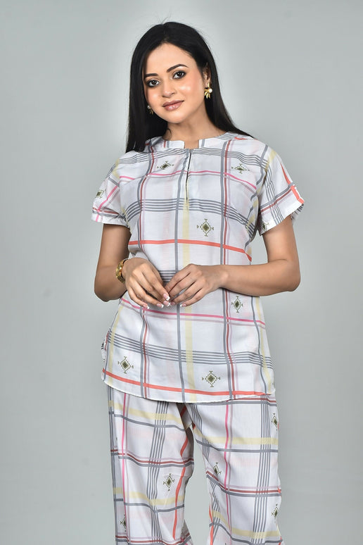 Morchari Digital Print Semi Muslin Co-Ord Set Top & Trouser-Multicolor