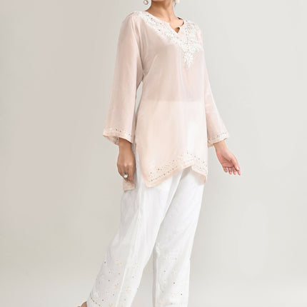 Joban Fashion Womens Cotton ChikanKari Off White Cord set