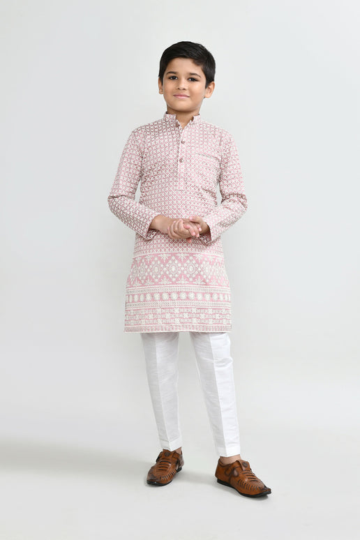 Joban Fashion Art Silk Onion Pink Kurta With Straight Fit Pant
