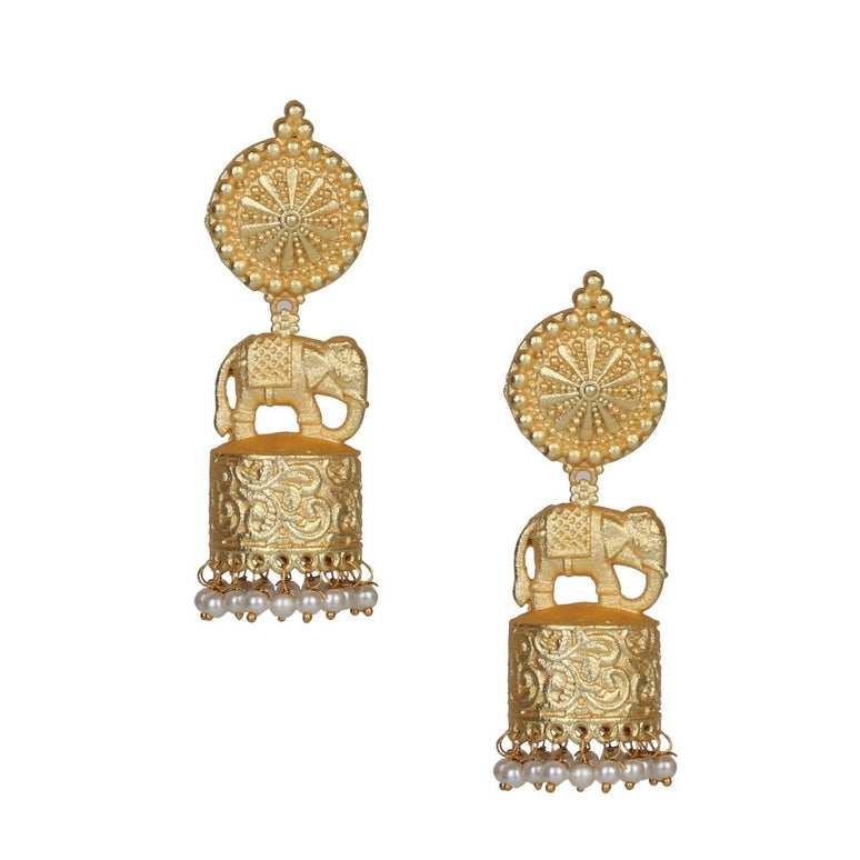 Joban Fashion Women Matte Gold Brass Jhumka