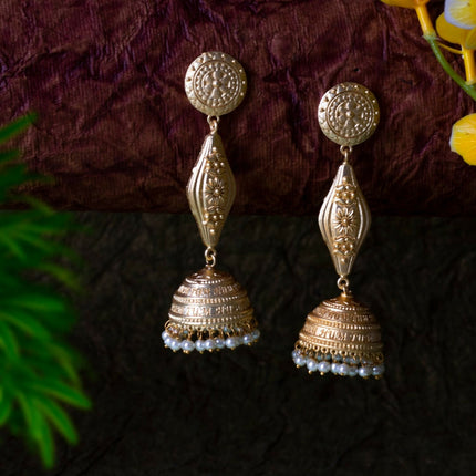 Joban Fashion Women Matte Gold Brass Jhumka