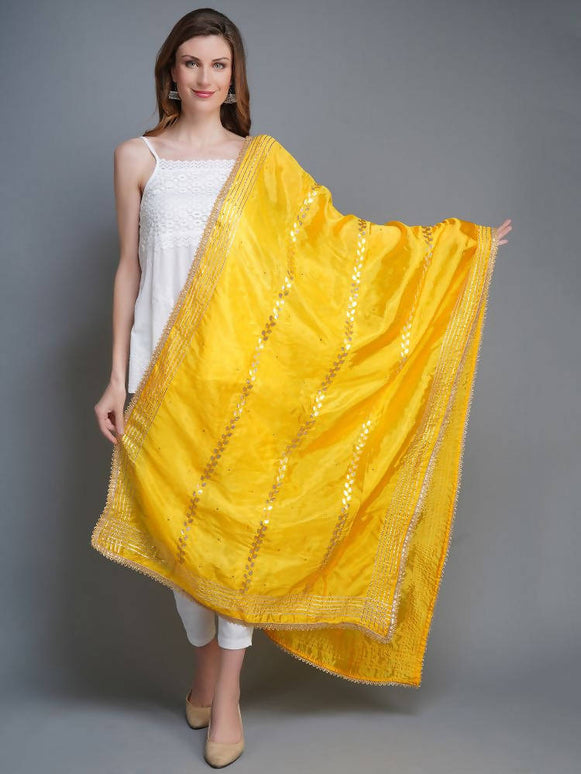 Shehnaai Golden Yellow Artsilk Dupatta With Sarwoski And Gota Aari Embroidery