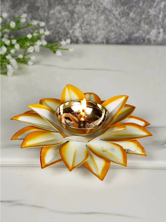 CraftVatika Gold-Toned Lotus Shaped Diya For Pooja