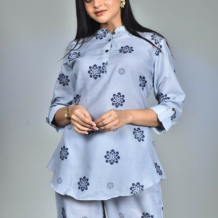 Morchari Digital Print Semi Muslin Co-Ord Set Top & Trouser-Multicolor