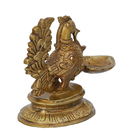 eCraftIndia Gold-Toned Peacock Brass Diya Stand