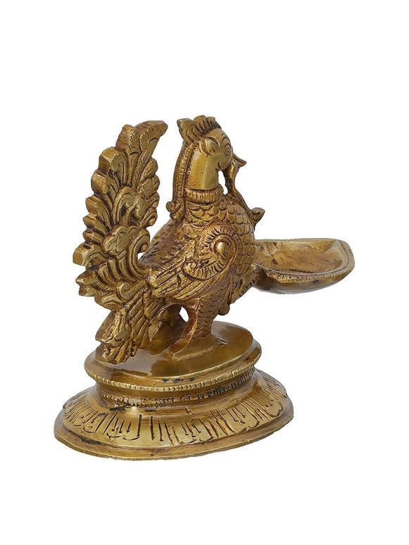 eCraftIndia Gold-Toned Peacock Brass Diya Stand