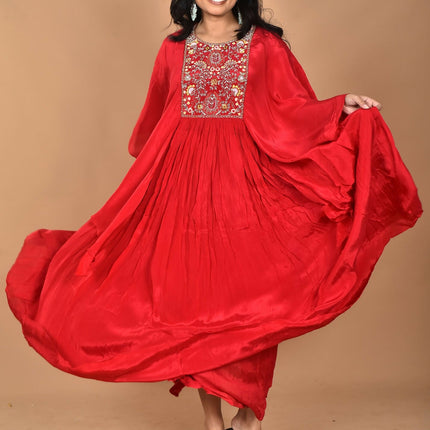 Morchari Kaftan Zari Embroidery Work Gown-Red
