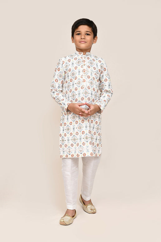 Joban Fashion Cotton White Kurta With Straight Fit Pant