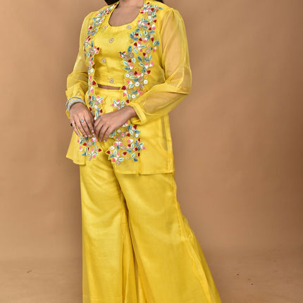 Morchari Women Hand Embroidery Crop Top-Yellow